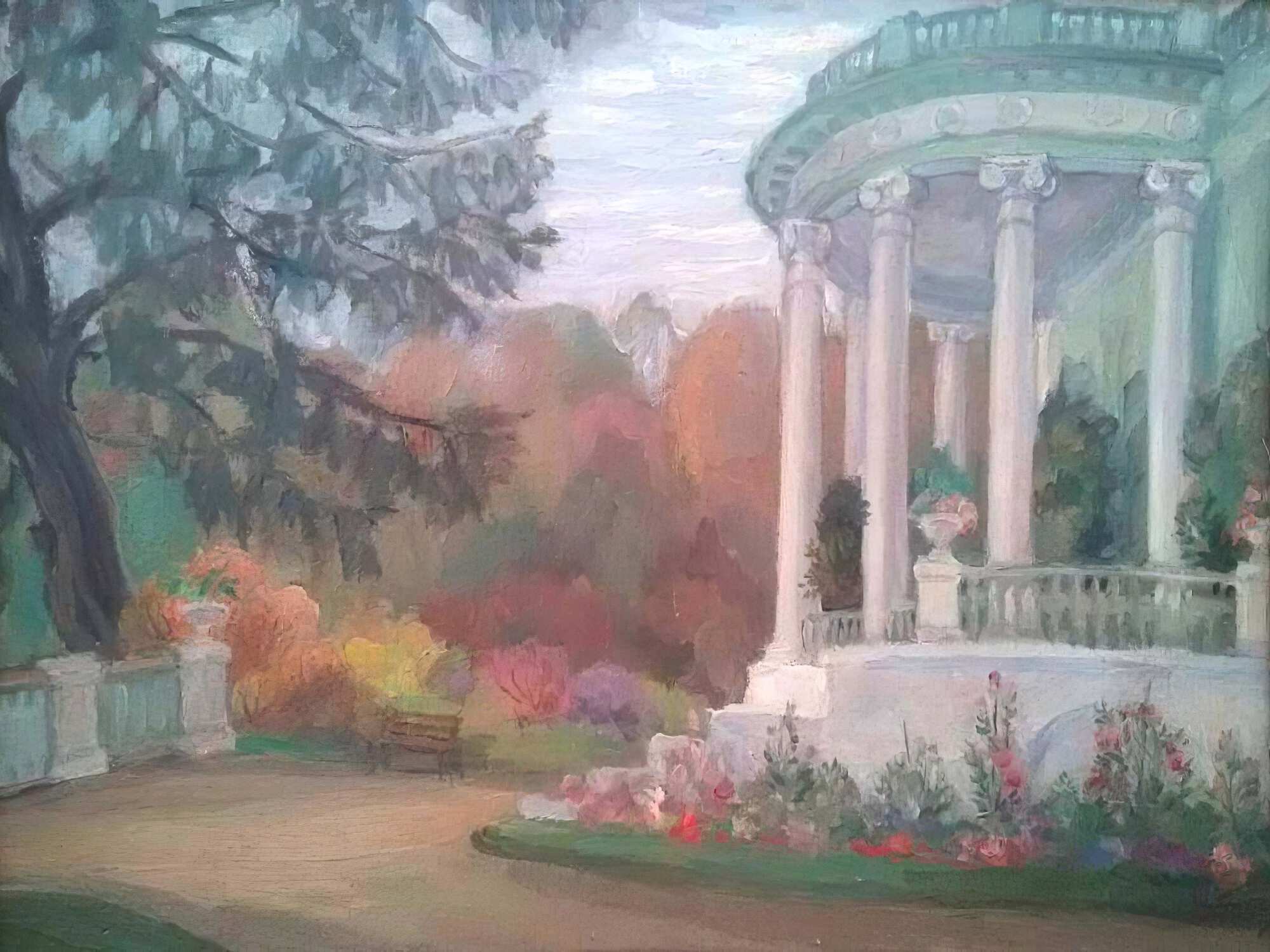 Антикварный пейзаж с изображенеим подмосковной усадьбы