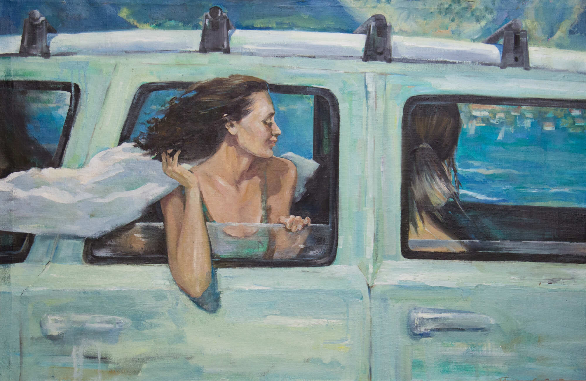 картина девушка в машине