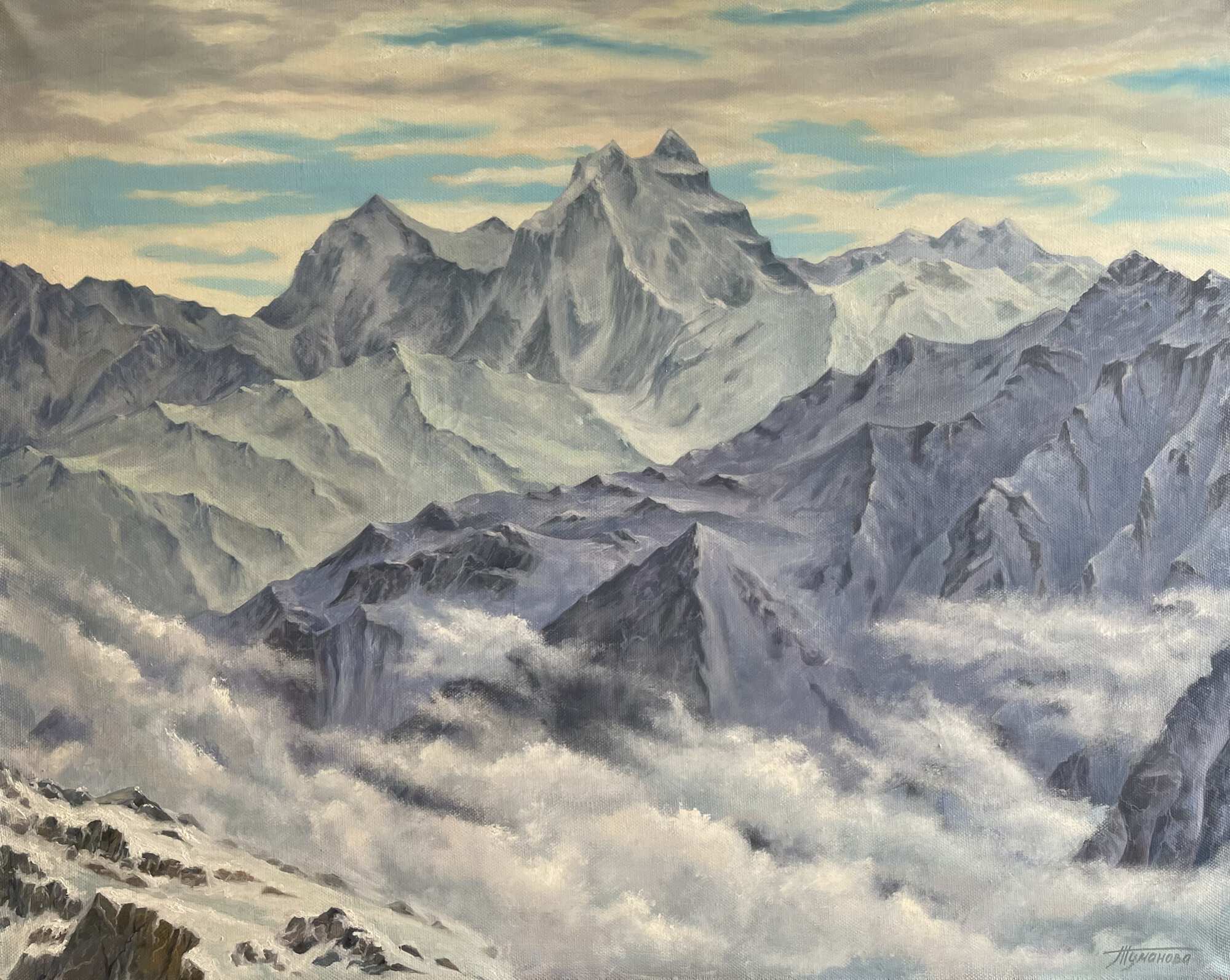 зимний горный пейзаж картина