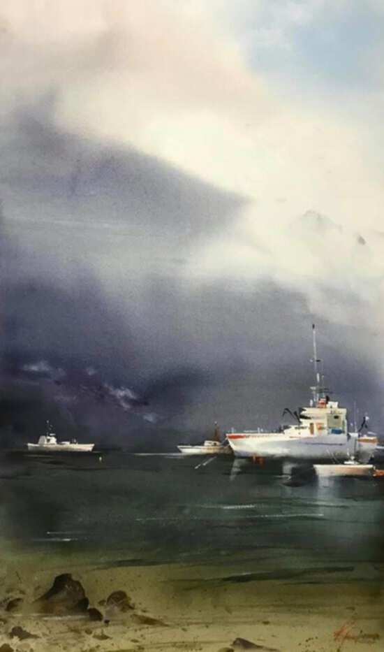 картина порт корабль