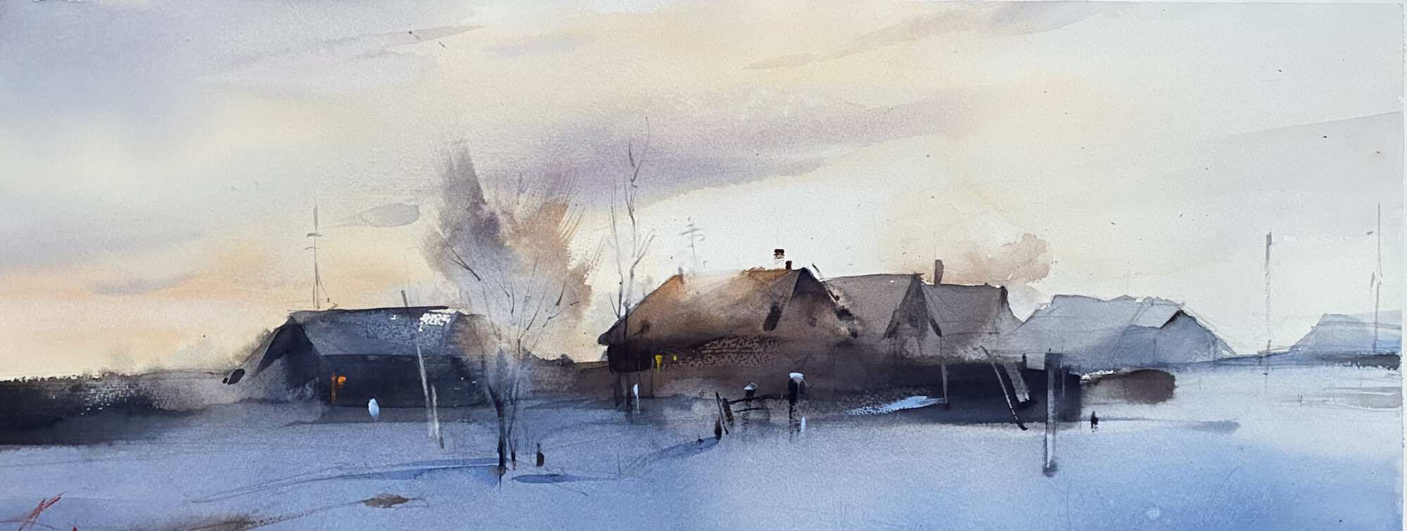 зимний пейзаж деревня картина