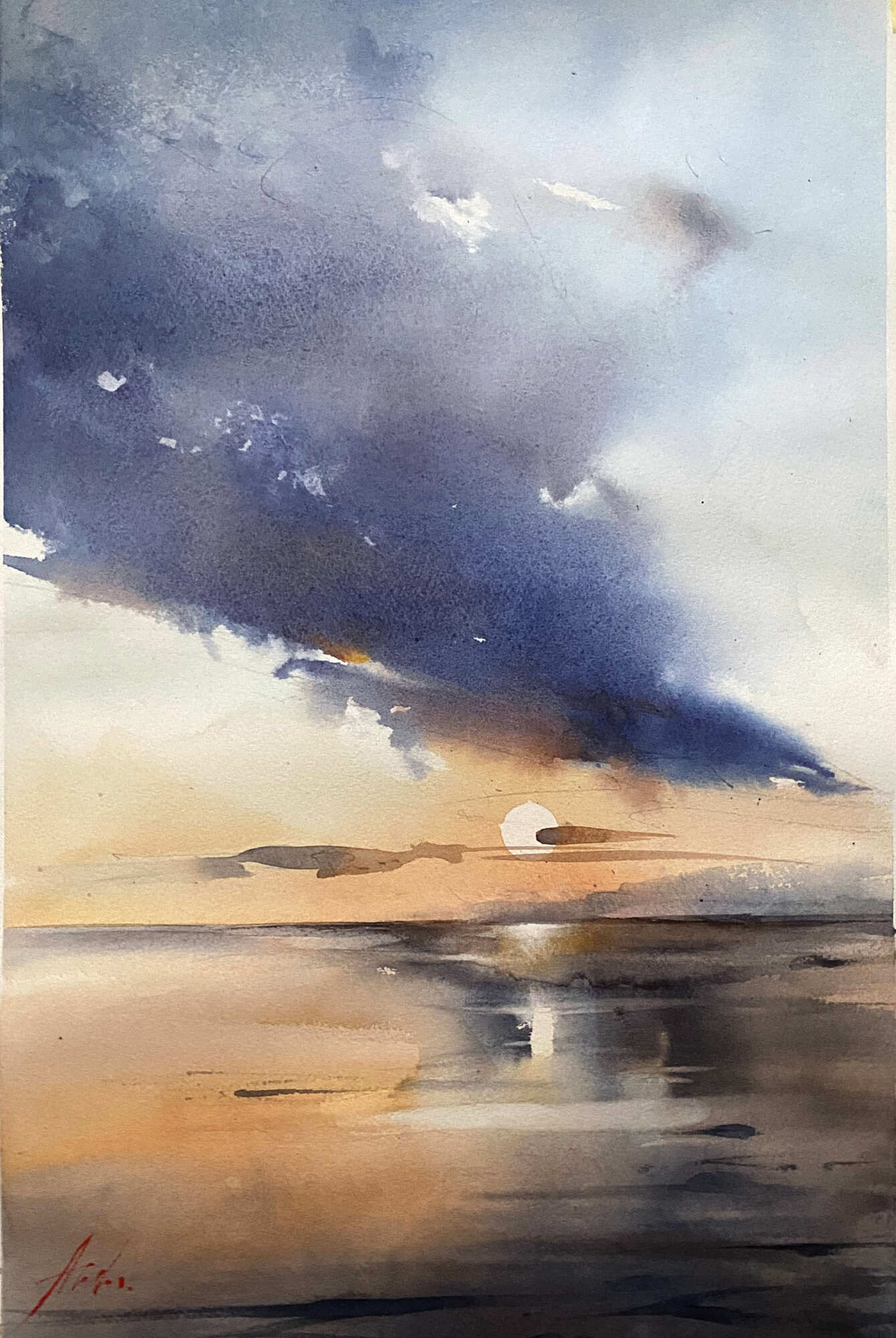 картина закат акварель